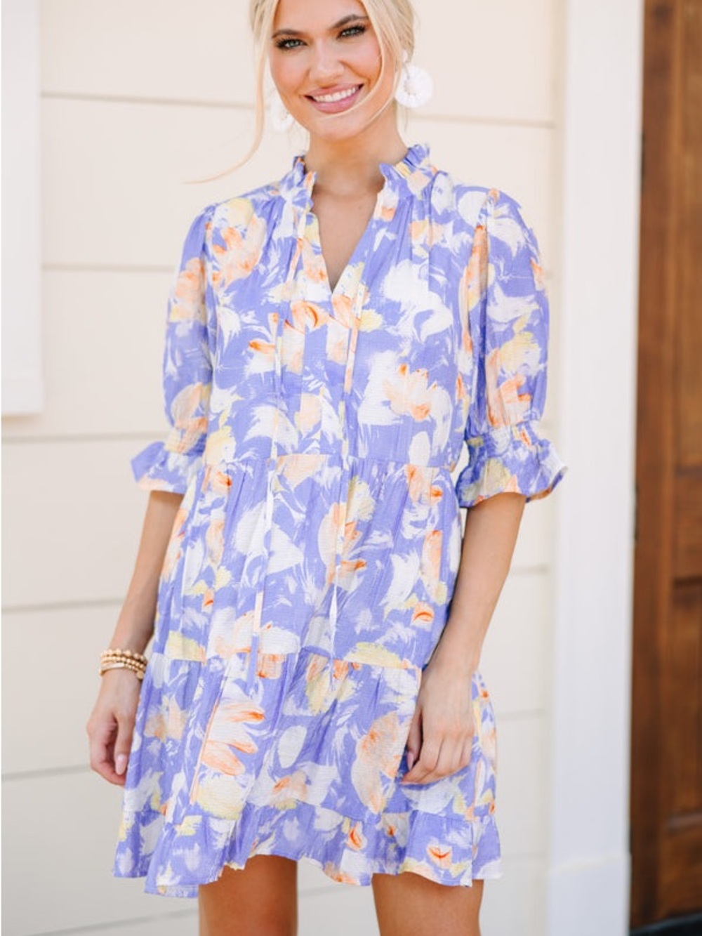 Fate Blue Women’s Floral Ruffle Tiered Mini Dress - Size Medium Dress